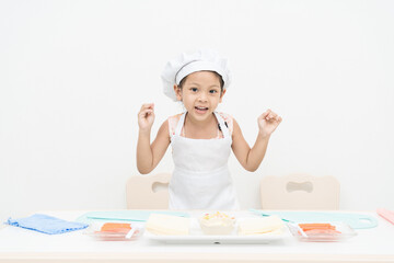 Girls are studying cooking on white backgrounds.