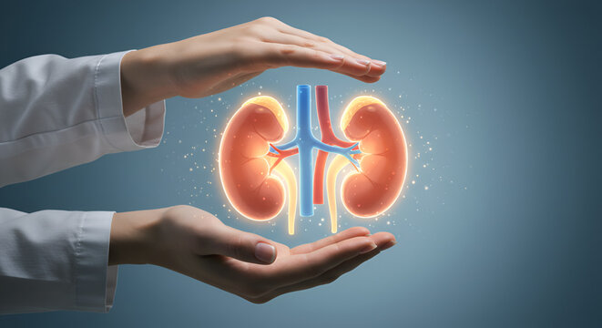 human hand with medical symbol on blue background