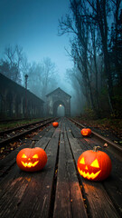 Train Depot Platform With Jack-o-lantern Lineup