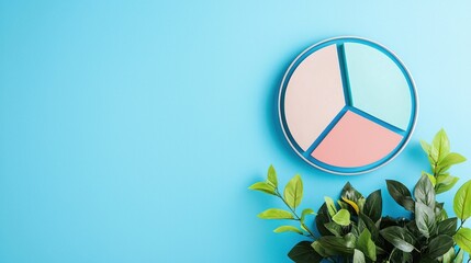 A blue wall with a circular chart and green leaves on a blue background.