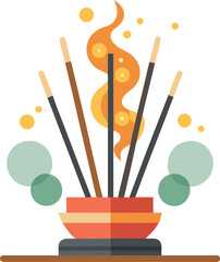 Flat vector icon of incense sticks and dhoop for spiritual practices