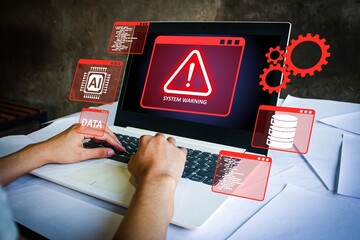 System warning data detected icon vector for error alerts, suspicious activity, and risk prevention. Ideal for cybersecurity, system monitoring, and data protection illustration in digital networks.