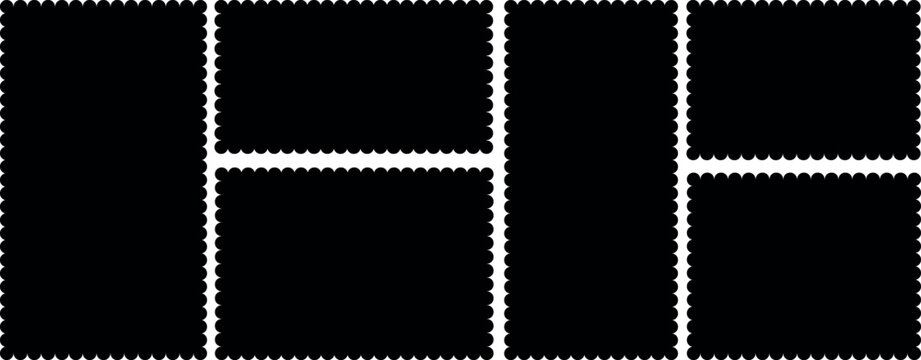 Zig zag Wavy Edge Rectangle, Scalloped edge seamless set. Geometric zig zag wavy stickers.  Simple scalloped border. Vector illustration isolated on white background.