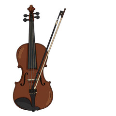 Fototapeta premium Brown violin with bow isolated on white background vector illustration