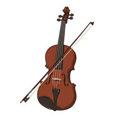 Fototapeta premium Brown violin with bow for symphonic music isolated PNG with Transparent Background