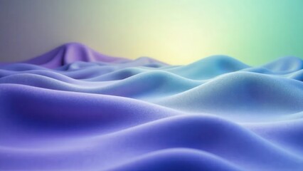 Obraz premium Soft flowing fabric texture in gradient purple and blue with light green background, tranquil abstract art.