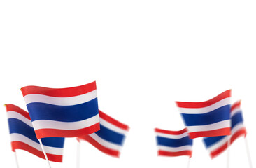 Several small Thailand flags and pole stick for hand held waving isolated on transparent background or png file.