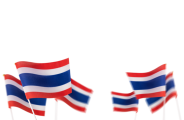 Several small Thailand flags and pole stick for hand held waving isolated on transparent background or png file.