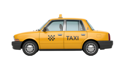 Classic yellow taxi cab ready for urban transport, isolated on a transparent background.