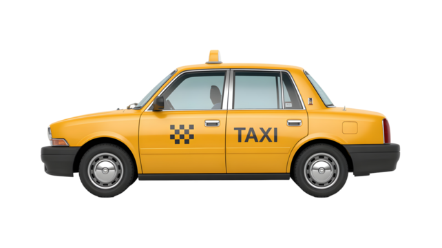 Classic yellow taxi cab ready for urban transport, isolated on a transparent background. - Powered by Adobe
