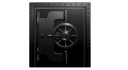 Black metal vault door with combination lock isolated PNG with Transparent Background
