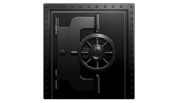 Black metal vault door with combination lock isolated PNG with Transparent Background