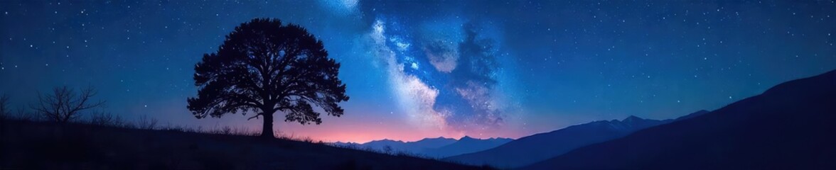 Silhouette of trees against a starlit sky, conveying a sense of peace and serenity during a spiritual night , serene, dark, trees