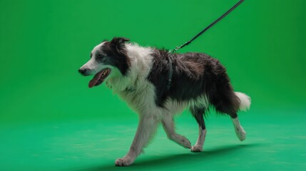 Fototapeta premium A playful border collie walking on a green background, capturing the spirit of companionship and joy.
