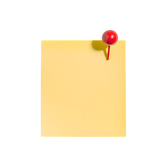 A yellow sticky note pinned with a red pushpin