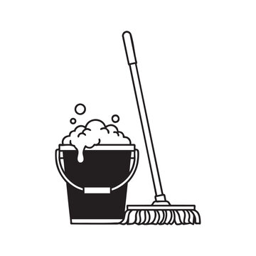 black bucket, mop, bubbles cleaning clip art preview