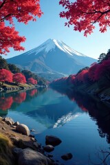 Stunning Fuji's peak, Kawaguchiko's tranquil waters , waters, japan, still