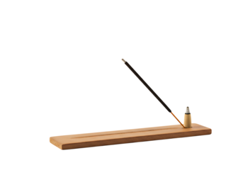 Wooden toy airplane with sticks and pencils on white background