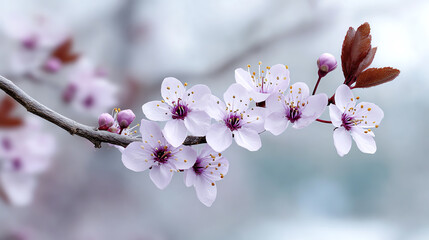 Delicate cherry blossoms bloom on a soft spring day, symbolizing renewal and beauty in nature's palette.