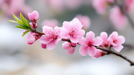 Naklejka premium Delicate pink cherry blossoms bloom gracefully on the branches, signifying the beauty of spring and renewal in nature.