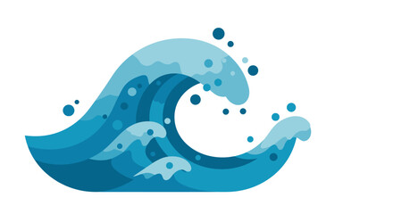 Obraz premium Dynamic illustration of a powerful blue ocean wave cresting with water droplets and foam.