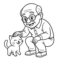 Obraz premium Elderly Grandparents Line Art Coloring Page | Cute Manga Style Black and White Drawing of Grandpa and Grandma Doing Daily Activities | Perfect for Kids, Crafts, and Educational Worksheets
