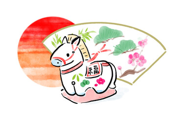 水彩で描いた土鈴のイラスト