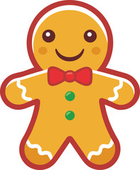 Obraz premium Happy Gingerbread Cookie with Smiling Face Flat Vector Illustration