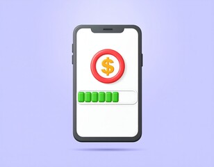 Smartphone Display with Dollar Sign Icon and Progress Bar on a Purple Background