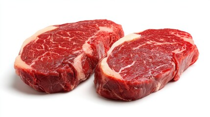Fresh and juicy ribeye steak cuts on a white background, perfect for grilling or gourmet recipes.