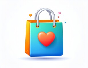 Wishlist Icon; Shopping bag with heart symbol representing favourite Item During Online Shopping