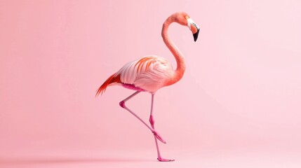 Fototapeta premium A pink flamingo standing on a pink background.