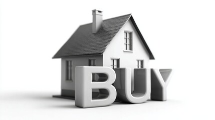 House Model with Buy Text for Real Estate and Home Purchase Concepts