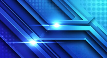 Dynamic abstract blue geometric background with light flare and gradient effects