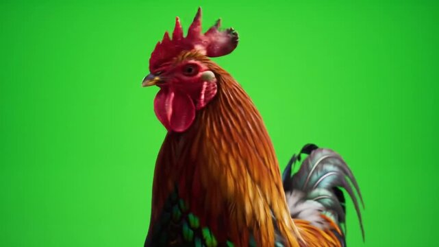 Majestic Rooster on Green Screen High-Resolution Photo for Digital Editing