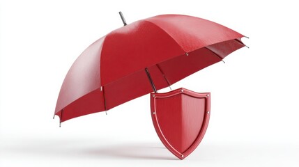 Red Umbrella with Shield Symbolizing Protection and Safety Measures