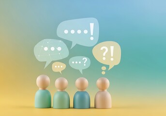 Visualizing Communication Diverse Perspectives & Ideas Converging Through Icons of Speech Bubbles & Human Figures in Pastel Tones, Fostering Understanding