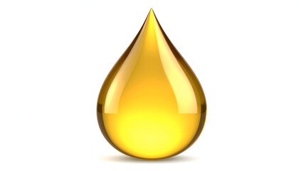 Isolated Golden Yellow Liquid Drop on White Background with Soft Lighting and Glossy Finish