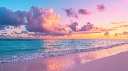 Fototapeta premium Cotton candy clouds and gentle ocean at dusk 