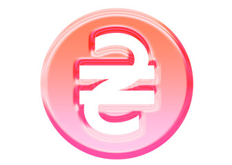 Glossy 3D hryvnia currency icon with jelly glassmorphism style