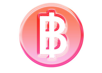 Glossy 3D baht and bitcoin crypto icon with glassmorphism style