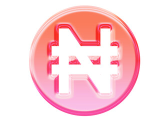 Glossy 3D naira currency icon with jelly glassmorphism style
