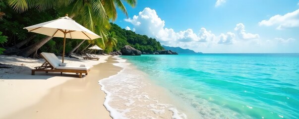 Serene turquoise water gently laps a tranquil shoreline, perfect for relaxation and mindfulness Ideal for spa, wellness, travel, and nature themes Escape to paradise , beach scene, travel, wellness