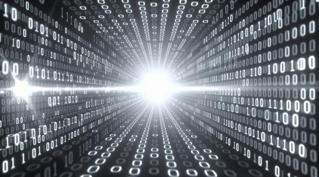 Intricate black and white visual representation of binary code a digital matrix of numbers symbolizing data programming cyberspace and modern information technology