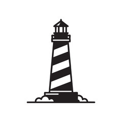 Simple lighthouse icon design in black and white nautical symbol for maritime safety and coastal navigation