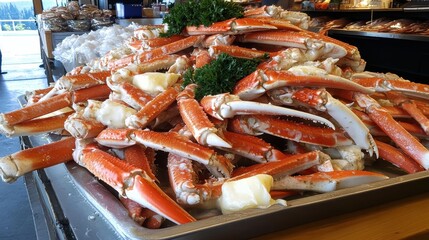 Freshly Cooked Crab Legs Piled High at Seafood Market Stall