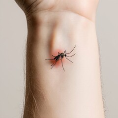 Obraz premium Mosquito Bite Human Skin Close-up, Blood Sucking Mosquito Skin Contact