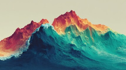 Fototapeta premium Vibrant Colorful Mountains and Waves in Abstract Art Style