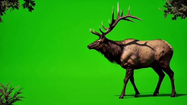Mule deer walking on a green background stock footage royalty free video premium quality