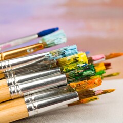 Fototapeta premium Colorful paintbrushes clustered close together